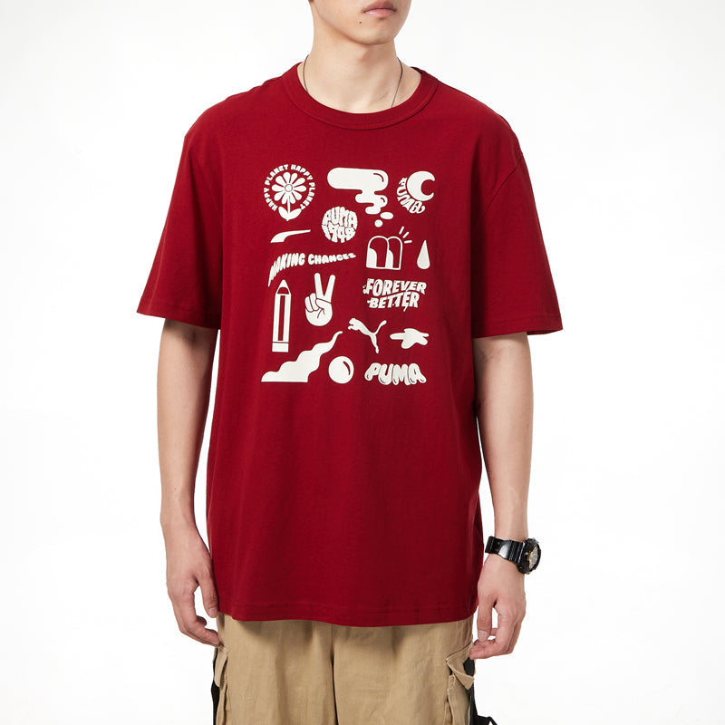 PUMA Athleisure Casual Sports Printing Round Neck Short Sleeve Red 533039-22