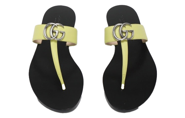 (WMNS) Gucci Double g Leather Casual Fashion Black Yellow Sandals 628013-A3N00-7412