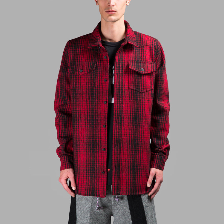 Men's Off-White Stripe Plaid Red Shirt OMGA001F150690169901