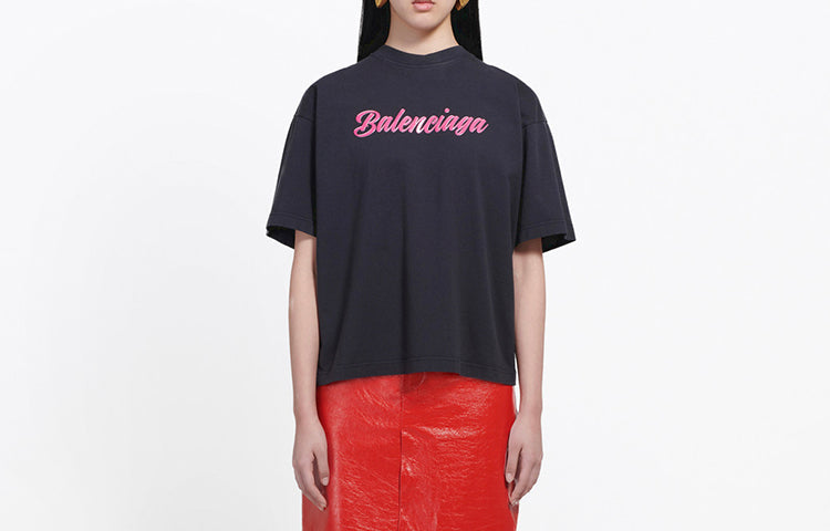 Balenciaga Logo Printing Short Sleeve Unisex Black 583098TFV598465