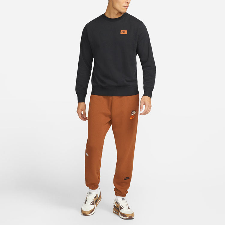 Men's Nike Back Plaid Logo Round Neck Casual Pullover Black DO2972-010
