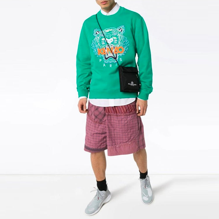 Men's KENZO SS21 Tiger Sweatshirt Classic Pattern Embroidered Long Sleeves Green FA55SW0014XA-58