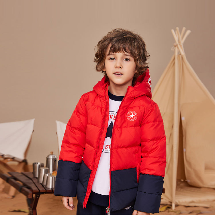 (PS) Converse Logo Badge Fleece-lined Hooded Down Jacket Asia Sizing 'Red Black' CV2242086GS-001