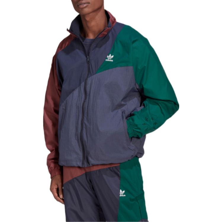 Men's adidas originals Brand Logo Colorblock Sports Jacket Autumn Navy Blue HC4499