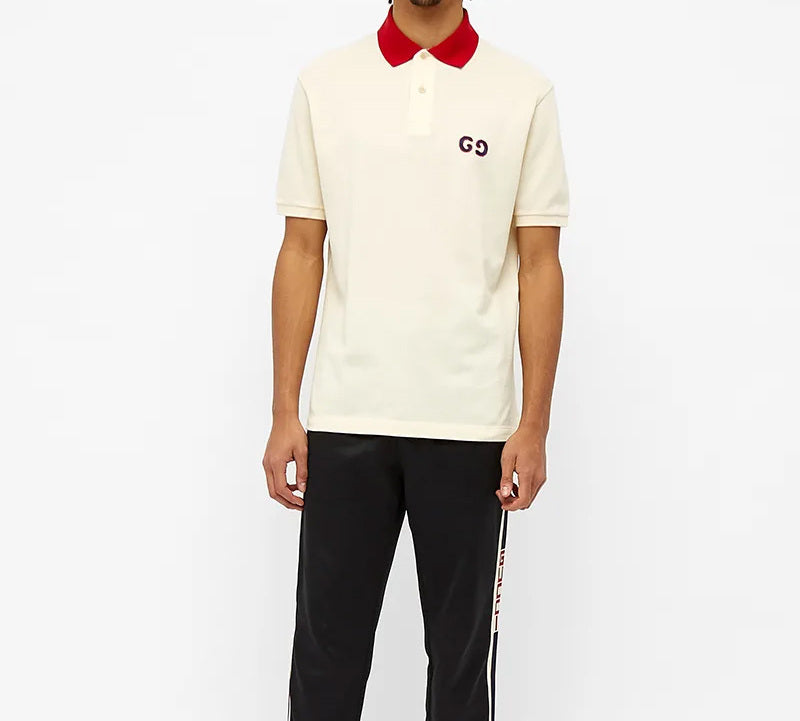 Gucci Contrast Collar Logo Printed Polo Shirt For Men Cream 574086-XJA6C-9244