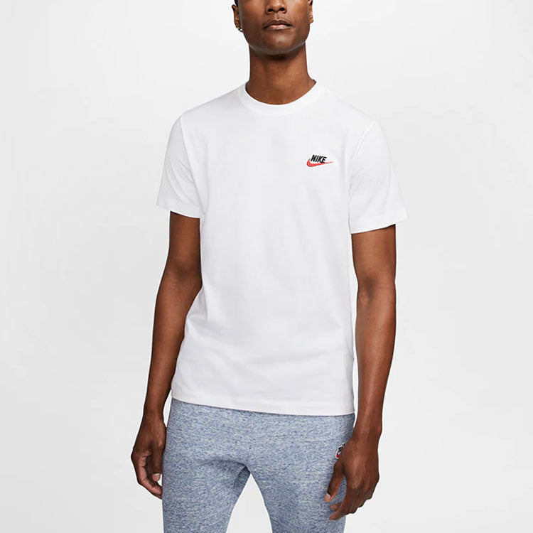 Nike Sportswear Embroidered Logo Micro Mark Solid Color Casual Round Neck Short Sleeve White AR4999-100