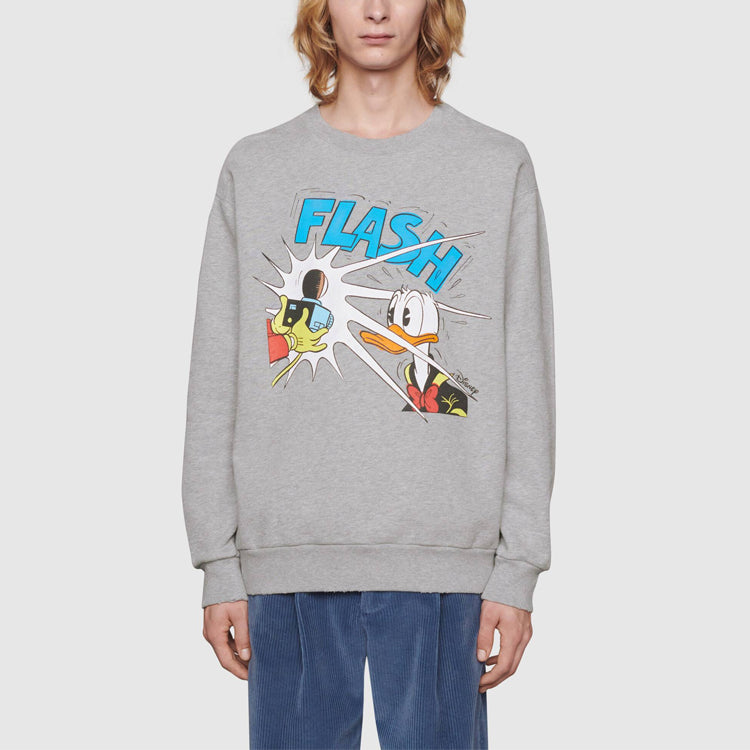 Gucci x Disney Crossover Donald Duck Cartoon Printing Round Neck Pullover Gray 623245-XJDAJ-1230