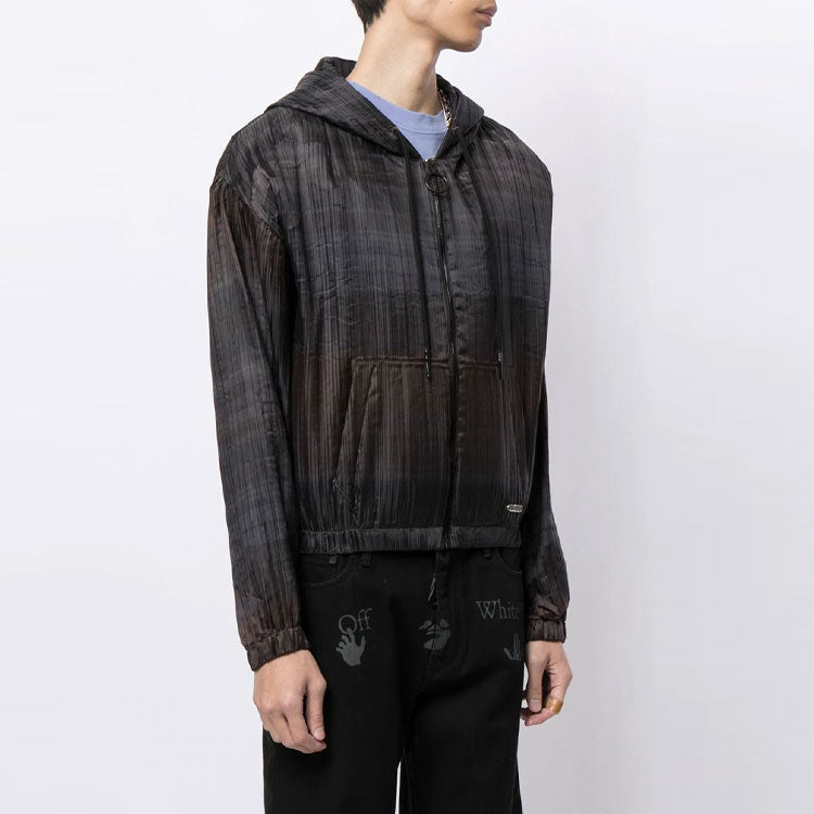 Off-White Stripe Detail Zipper Hooded Jacket Loose Fit Unisex Black OMBE006F20FAB0016000