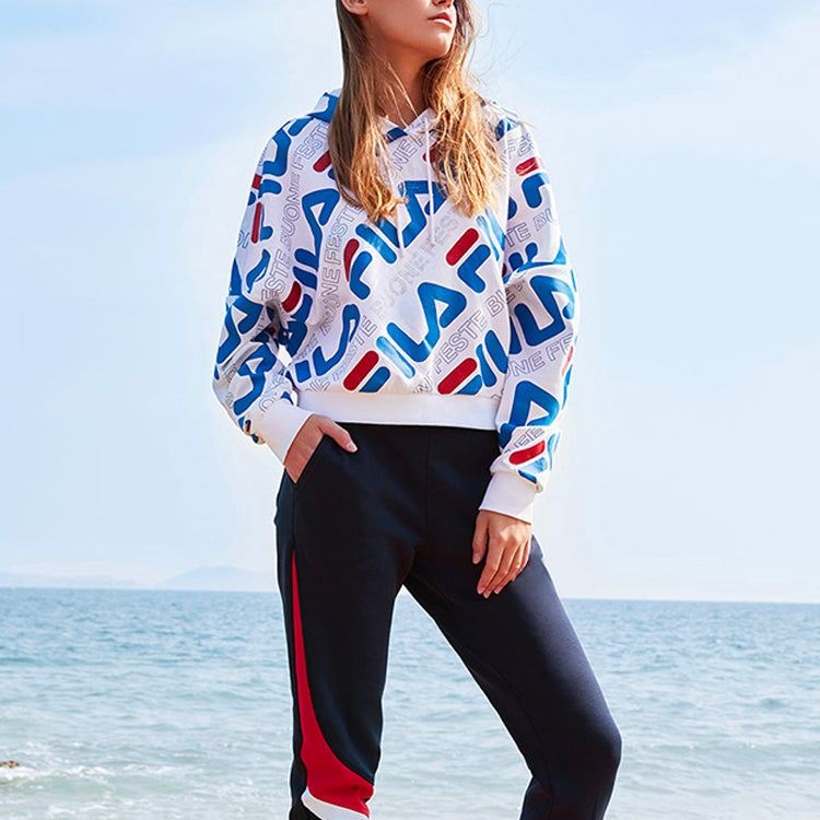 (WMNS) FILA Large Logo Full Print Loose Hoodie White F11W018240F-PU