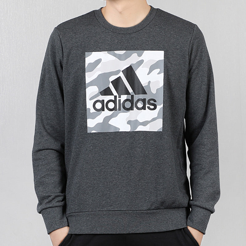 adidas logo Printing Camouflage Loose Sports Round Neck Pullover Gray FJ0222