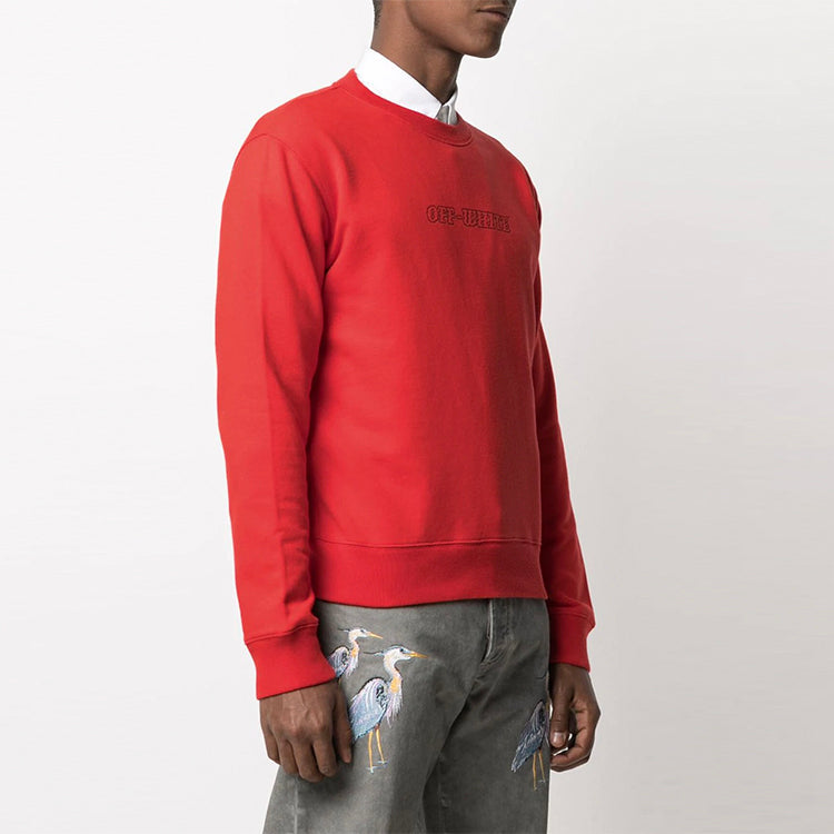 Off-White Logo Embroidered Long Sleeves Round Neck Version Red OMBA025R21FLE0082531