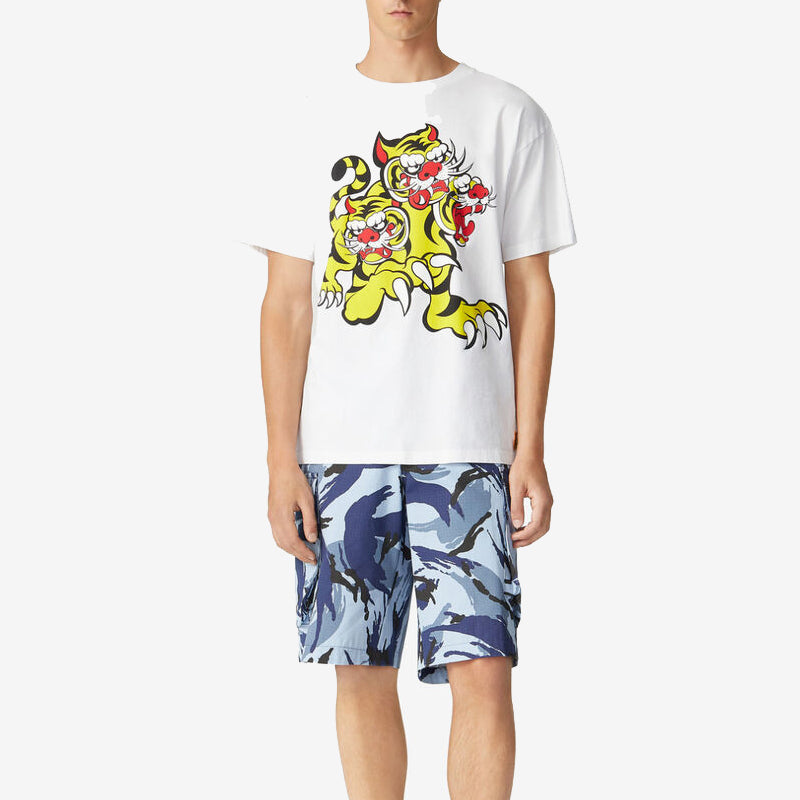 Men's KENZO SS21 Tiger Printing Round Neck Short Sleeve White FB55TS0714SJ-01