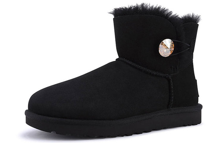 (WMNS) UGG Mini Bailey Button Bling Fleece Lined 'Black Brown' 1016554-BGLD