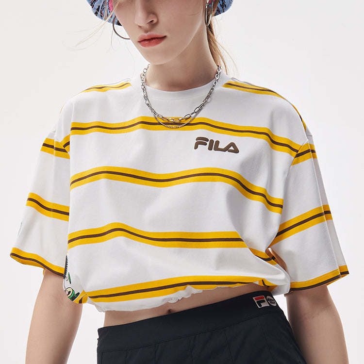 FILA FUSION x Jeremyville Crossover Stripe Loose Short Sleeve Orange White Stripe T11W139103F-WT