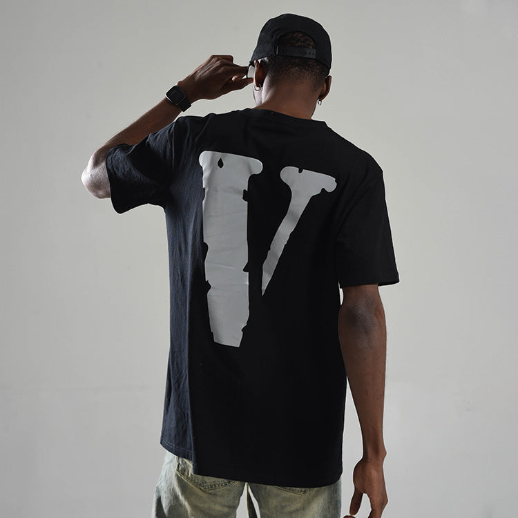 VLONE 3M Reflective Large Logo Short Sleeve Couple Style Black Gray VLTE17SS007