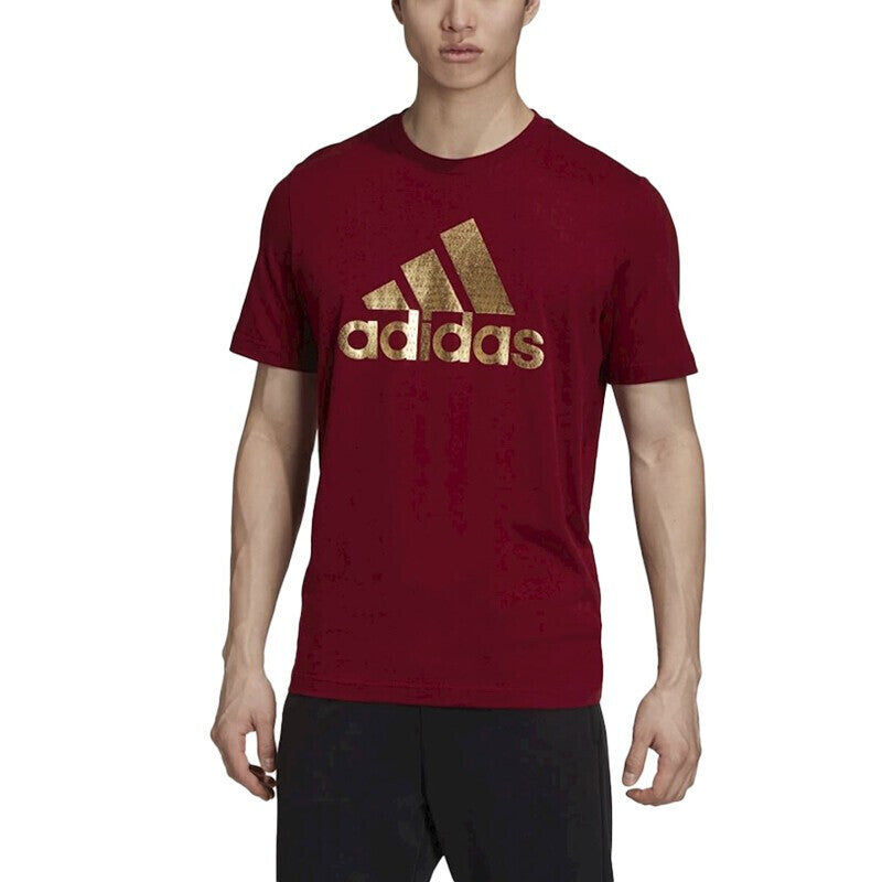 adidas Universal Foil Gold Logo Printing Round Neck Short Sleeve Red GE4699