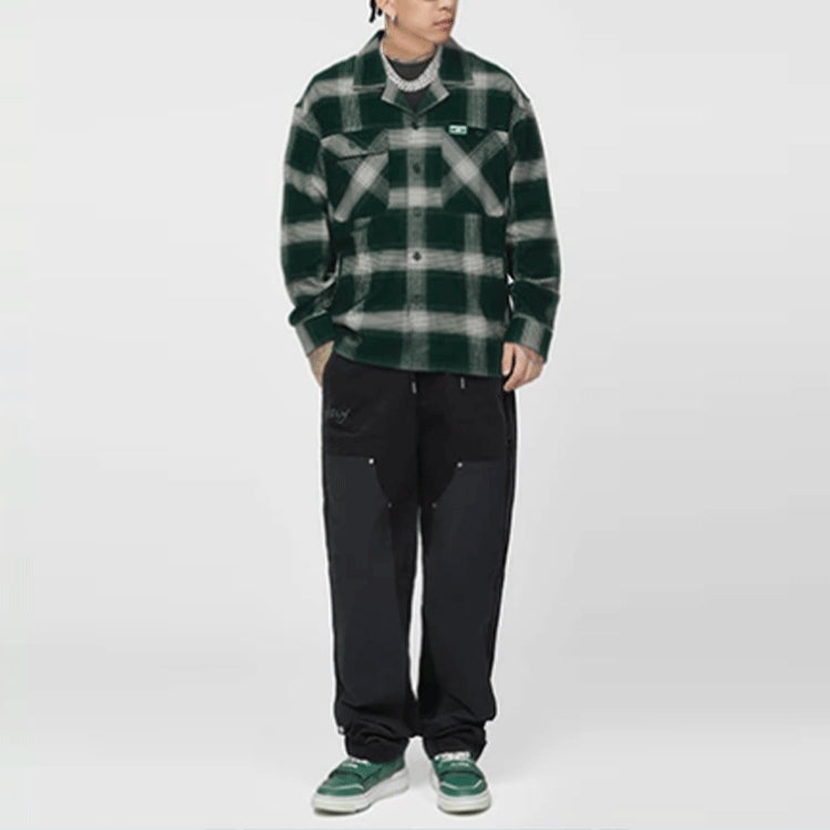 Li-Ning BADFIVE Sports Basketball Series Plaid Loose Casual Long Sleeves Shirt 'Dark Green' ASHR195-1
