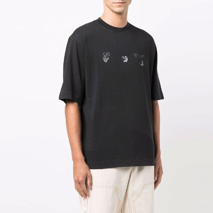 Off-White SS21 Hands Logo Short Sleeve Ordinary Version Black OMAA119F21JER0091001