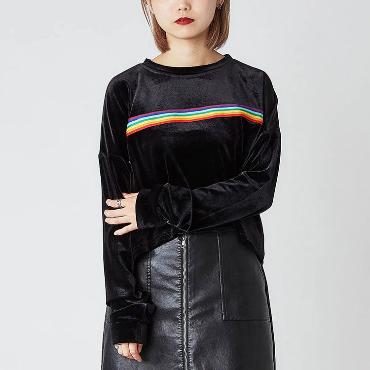 (WMNS) FILA x Atmos Pink Crossover Multi-Color Stripe Casual Pullover Long Sleeves Black FL3551-08