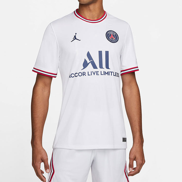 Men's Air Jordan Paris Saint-Germain Fan Edition 21-22 Season Sports Soccer/Football Short Sleeve 4 Away White Jersey DH7471-101