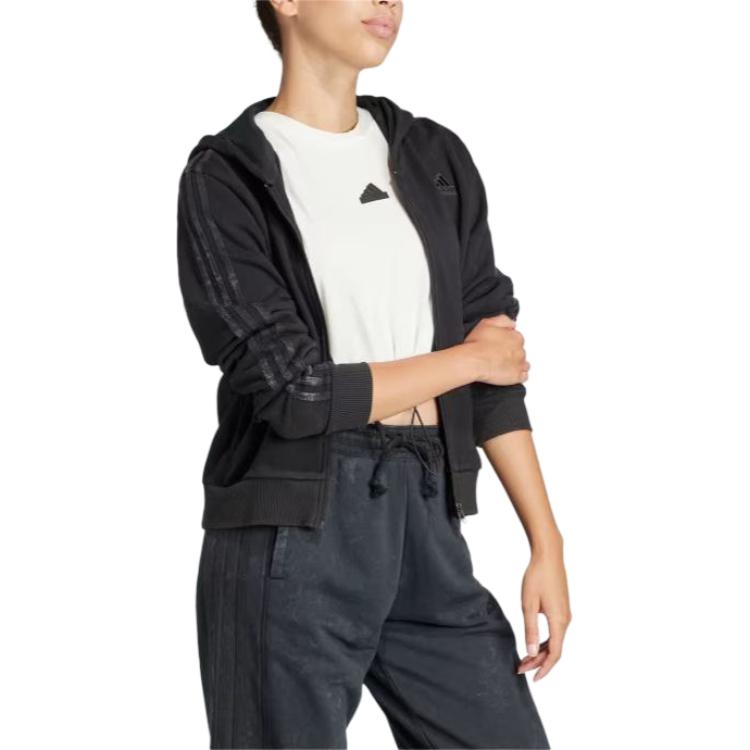 (WMNS) adidas ALL SZN French Terry 3-Stripes Garment Wash Full-Zip Hoodie Asia Sizing 'Black' IQ3685