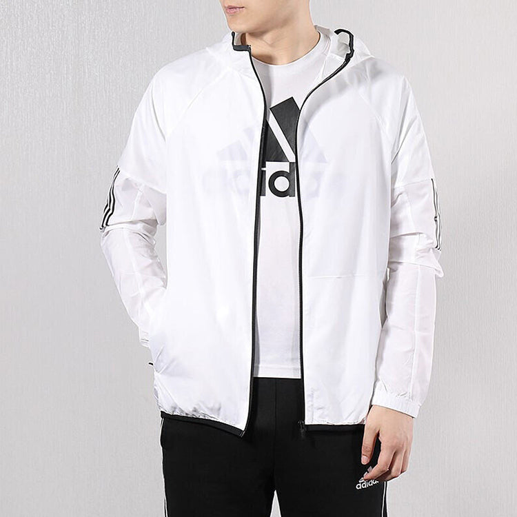 adidas Stripe Casual Sports Hooded Jacket White DU1962