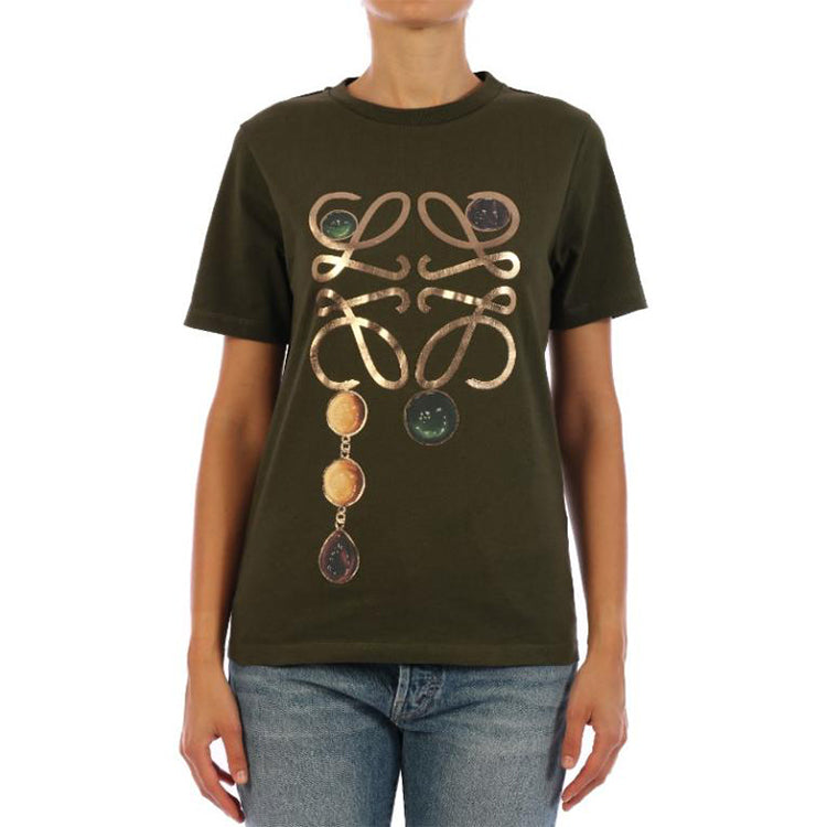 LOEWE Printing Loose Pure Cotton Short Sleeve Olive Green S359333XBP-4160