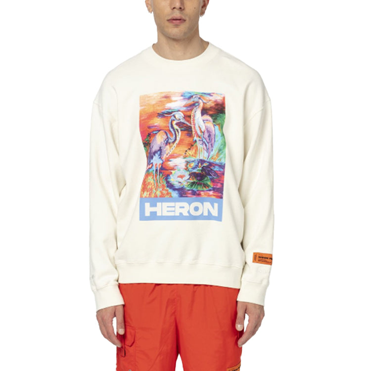 Men's HERON PRESTON Printing Round Neck Pullover White HMBA007S208960210188