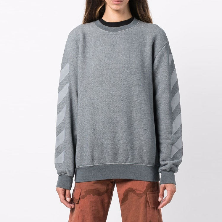 (WMNS) Off-White Logo Geometry Pattern Round Neck Pullover Hoodie Loose Fit Gray OWBA046F21JER0020909