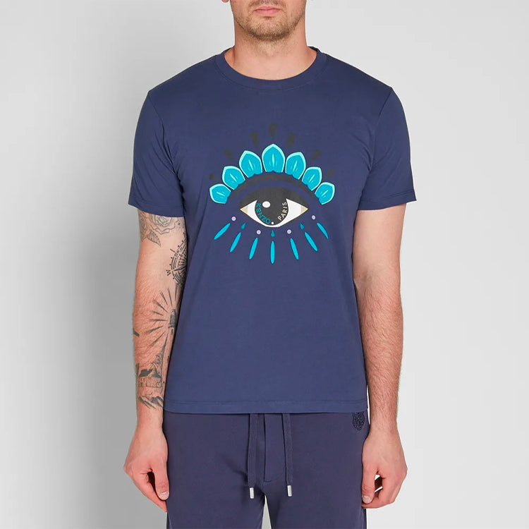 Men's KENZO SS21 Eye Printing Loose Round Neck Short Sleeve Blue F865TS0494YC-78