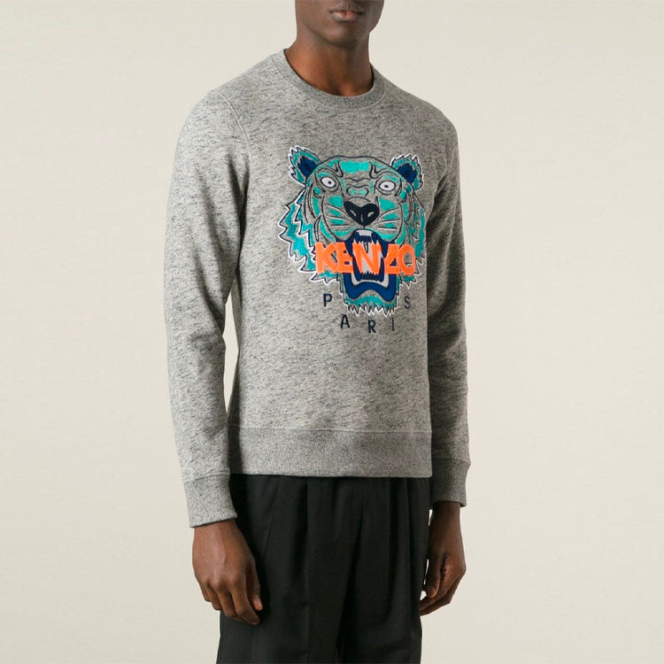 Men's KENZO Embroidered Pattern Round Neck Long Sleeves Gray F555SW0014XL-98