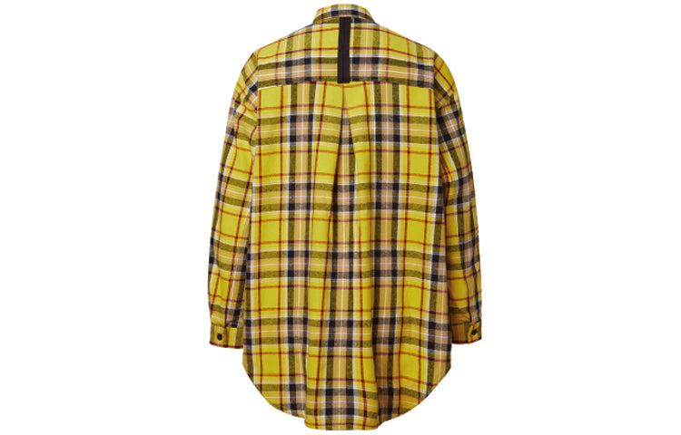 (WMNS) Converse mid-length Contrasting Colors Plaid Loose Long Sleeves Shirt Yellow 10020880-745