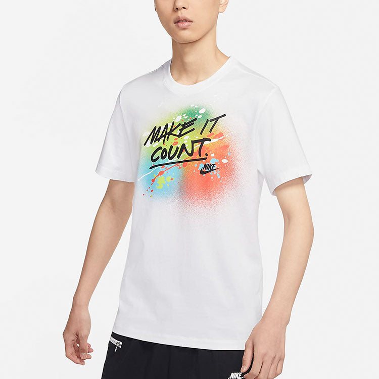 Nike Sportswear Splash Ink Alphabet Printing Sports Short Sleeve White DJ5361-100