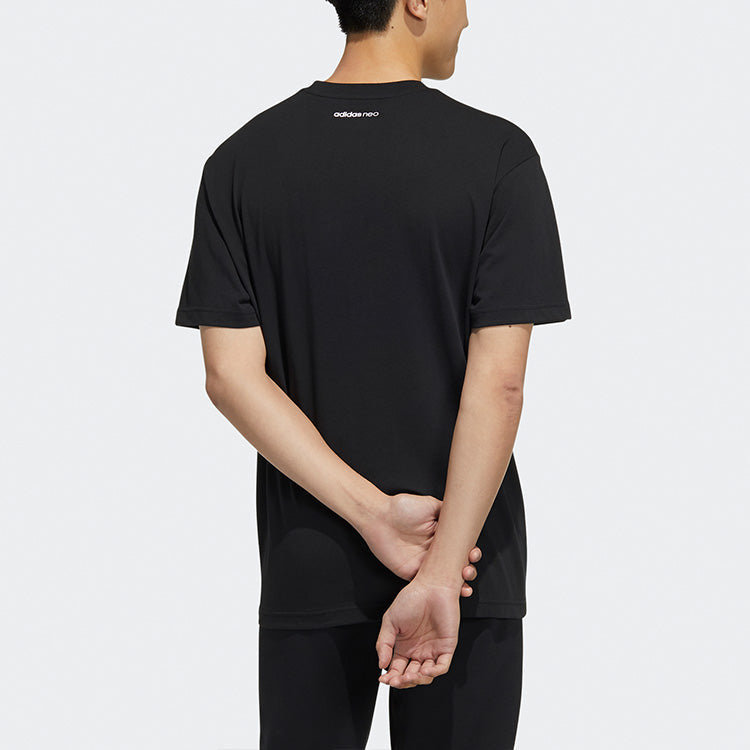 adidas neo Logo Alphabet Cartoon Printing Round Neck Loose Short Sleeve Black H62010
