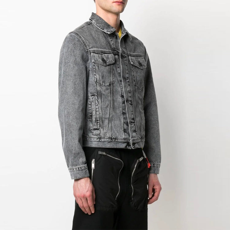 Off-White SS21 Logo Printing Denim Jacket Loose Fit Gray OMYE054S21DEN0060901