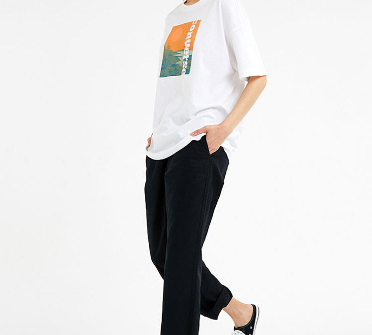 (WMNS) Converse landscape Alphabet Printing Short Sleeve White 10019568-102