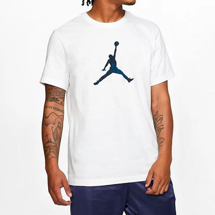 Air Jordan 11 Jumpman Tee Blue snake pattern Logo Short Sleeve White CI0323-100