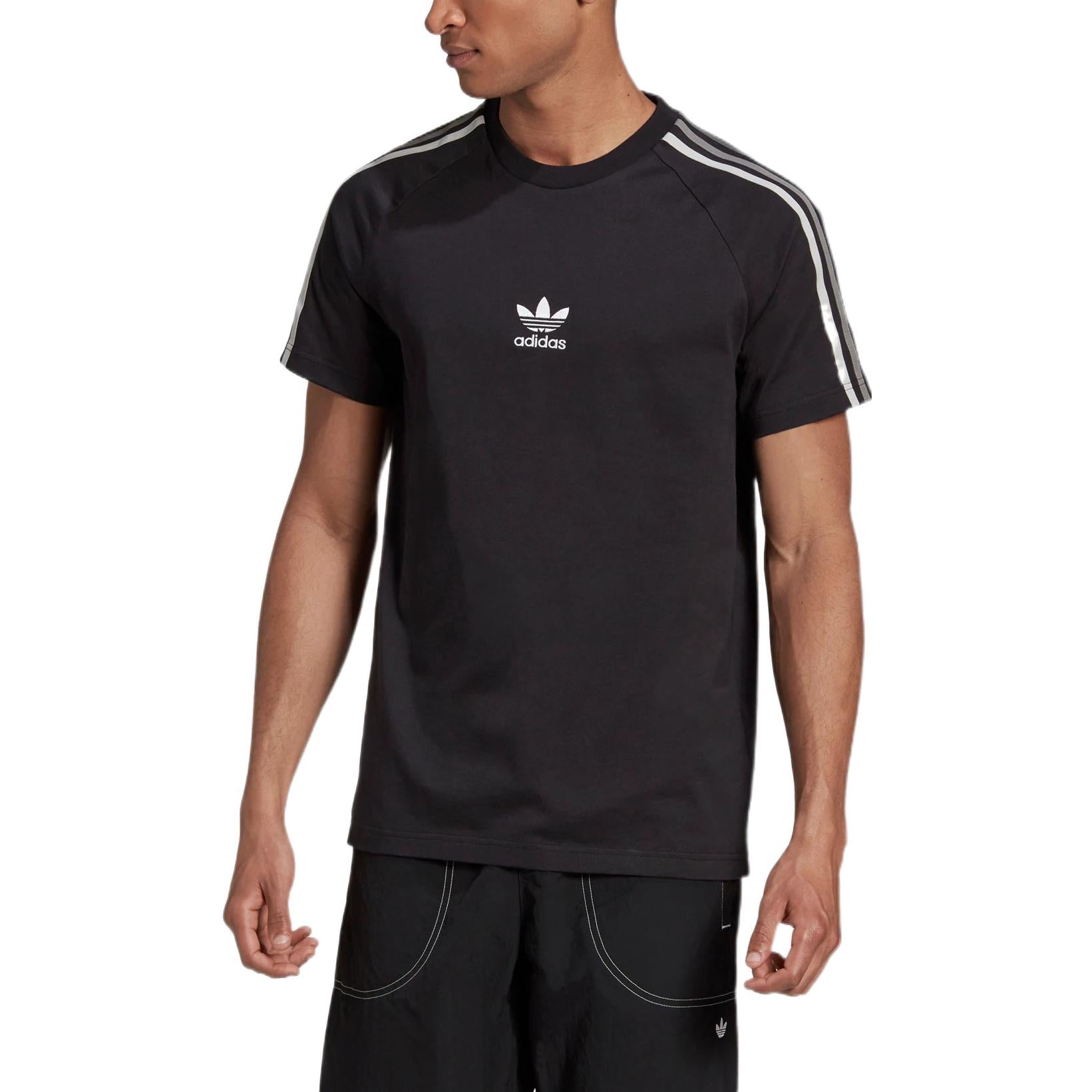 adidas originals Stripe Logo Micro Mark Round Neck Casual Short Sleeve Black GK1963
