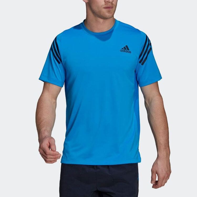Men's adidas Stripe Logo Printing Round Neck Pullover Short Sleeve Blue T-Shirt HC2762