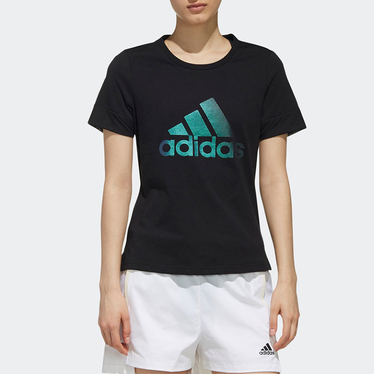 (WMNS) adidas Alphabet Logo Printing Sports Short Sleeve Black DY8637
