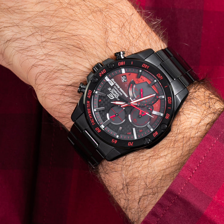 CASIO EDIFICE Series Classic Men'sWatcheses Men's Black Stainless Steel Strap Mens Red/Black Analog EQB-1000HR-1AER