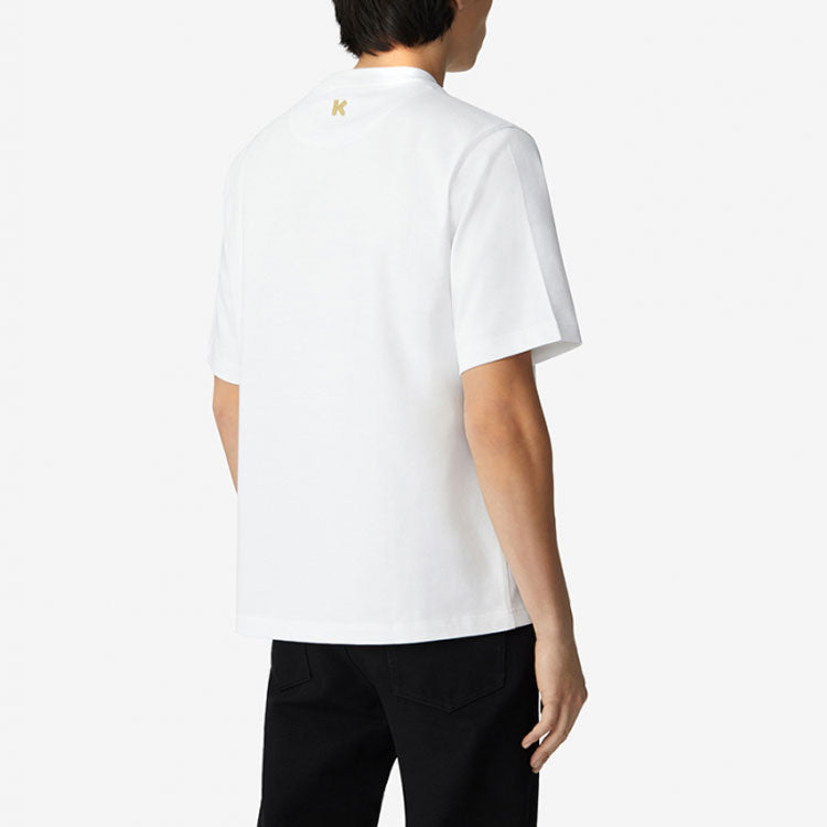 Men's KENZO China Series Alphabet Embroidered Pattern Round Neck Short Sleeve White FB55TS0654SD-01