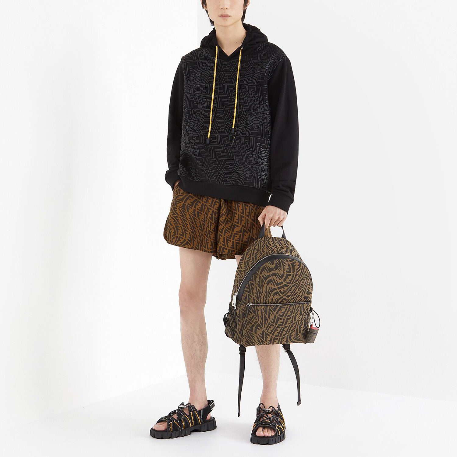 Men's FENDI FW21 Drawstring Hood Long Sleeves Knit Sports Black FY1043AGACF0QA1