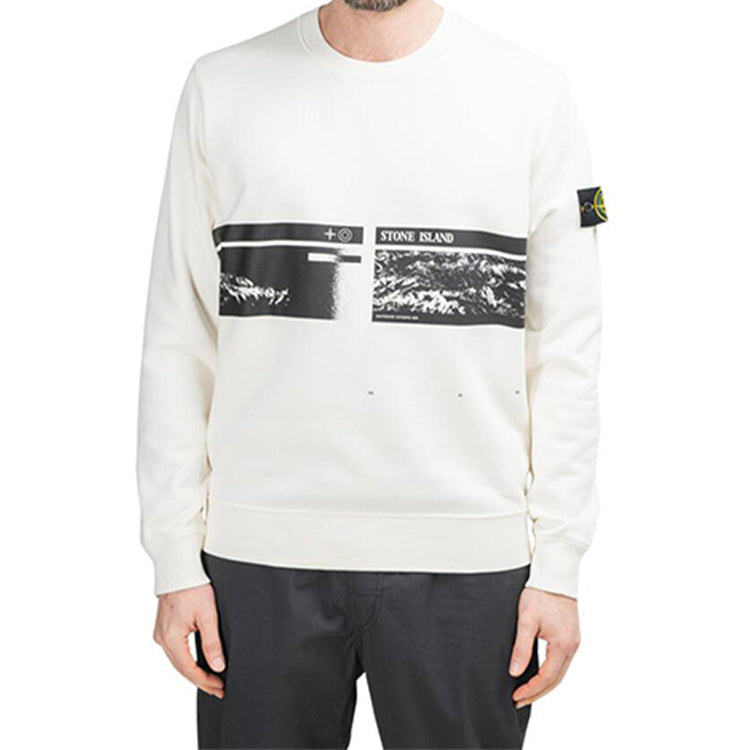 Men's STONE ISLAND Printing Round Neck Pullover White 721563094-V0093