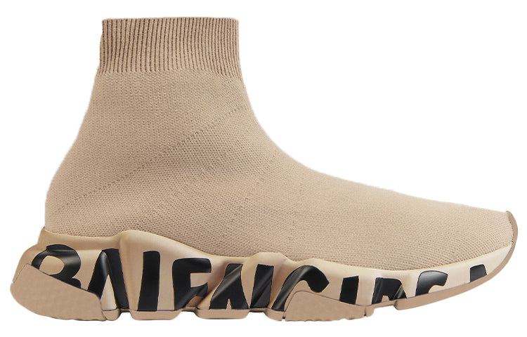 (WMNS) Balenciaga Speed Graffiti Sneakers 'Beige Knit Black Graffiti Sole Unit' 605942W2DB79710
