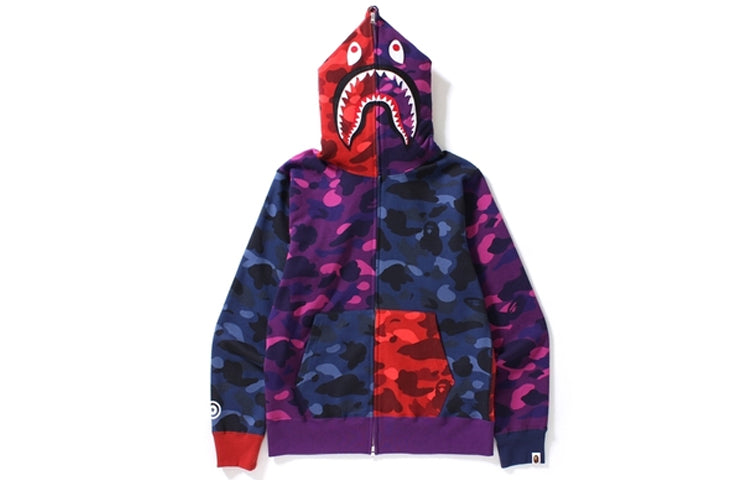 A Bathing Ape Shark Camo Full Zip Hoodie 'Purple Red Blue' 1D70-115-009