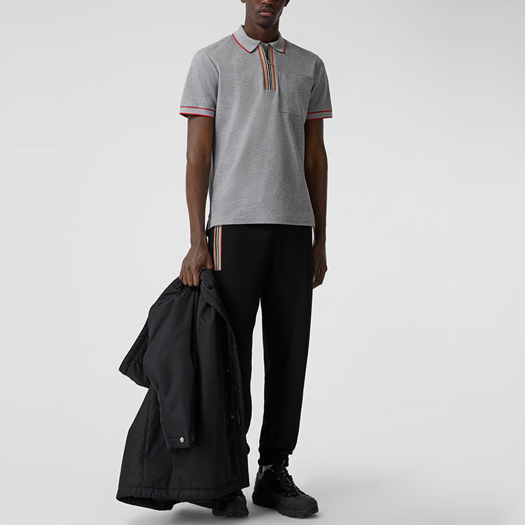 Men's Burberry Stripe Short Sleeve Polo Shirt Gray 80340761