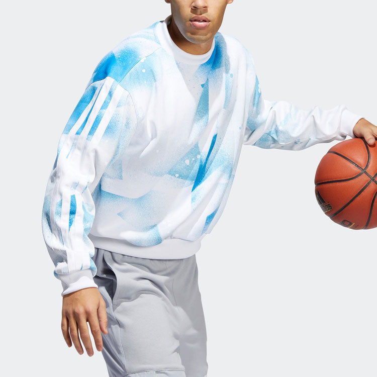 Men's adidas Trae Young Basketball Sports Printing Loose Round Neck Pullover White HF0750