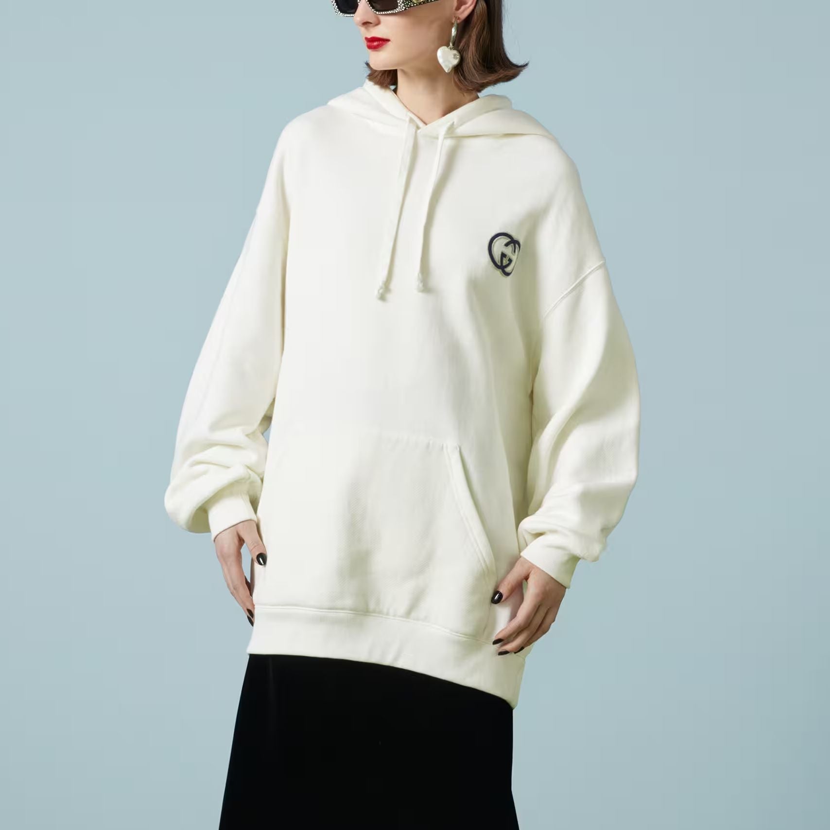 (WMNS) Gucci Cotton jersey hooded sweatshirt with Interlocking G embroidered patch 'Off white' 753595-XJFV9-9088