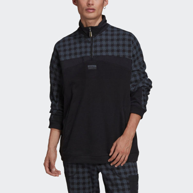 adidas originals D Sweat Grp Half Zipper Plaid Casual Sports Black GD9322